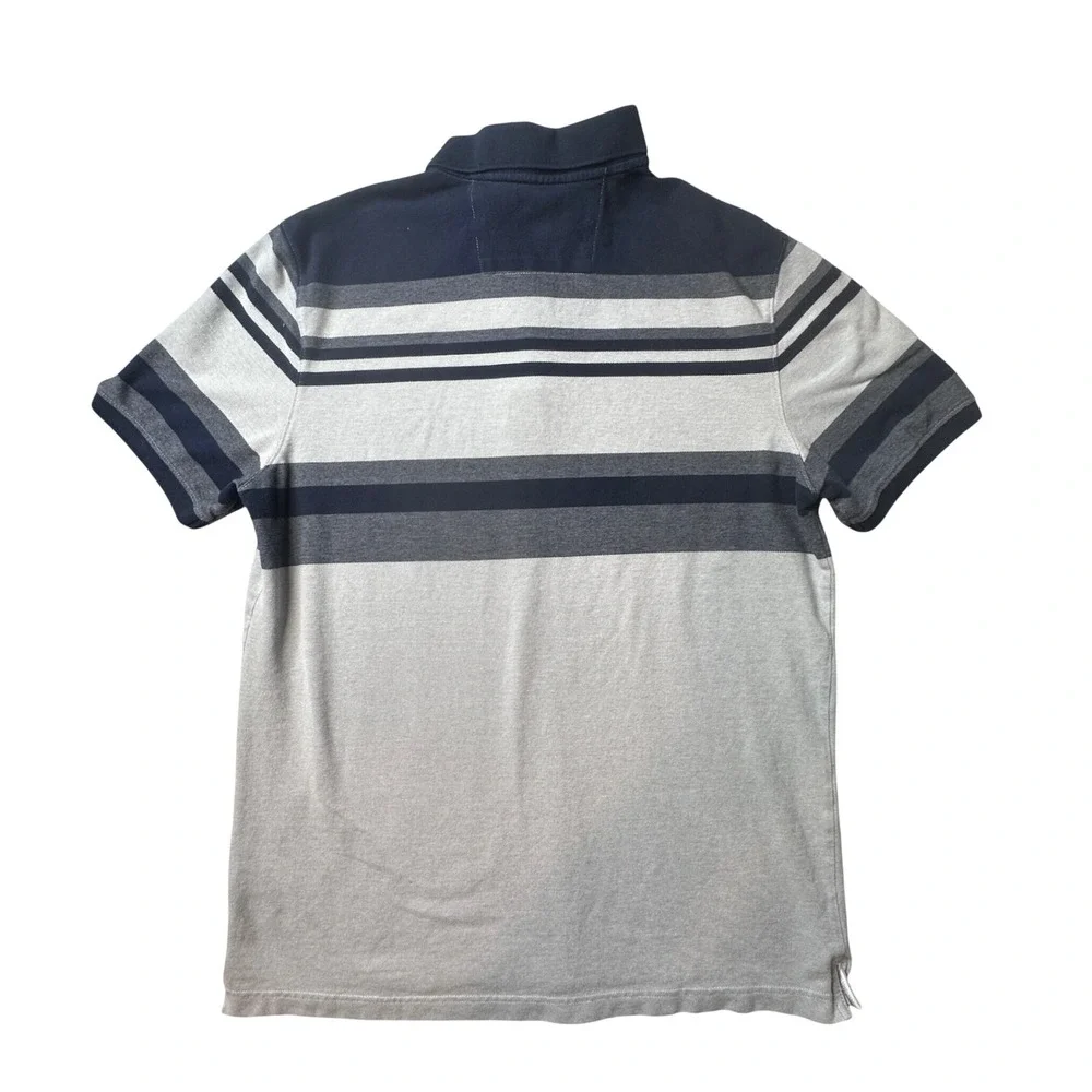 Banana Republic Polo Shirt Mens Large Grey Striped ST Eng Ox Piqu Elephant Logo